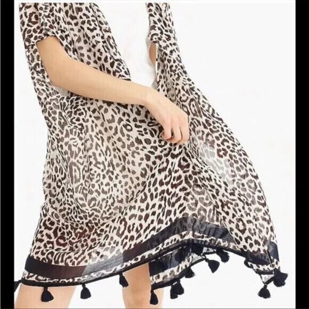 J. Crew Leopard Print Tassel Swim Cover-Up Poncho Size M/L Style L9713 - Picture 2 of 9
